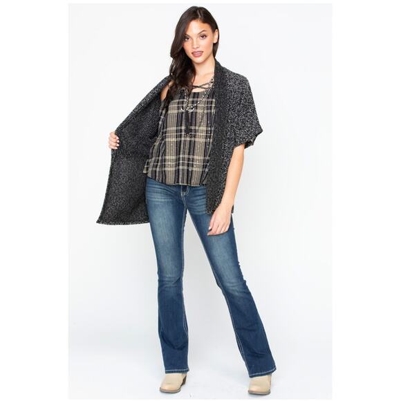 BB Dakota Black White Short 3/4 Sleeve Open Front Longline Boucle Cardigan XS - Picture 3 of 13